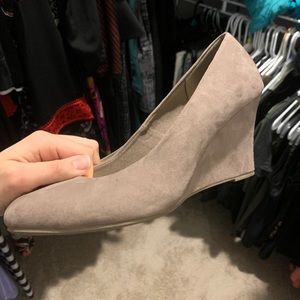 Nude suede wedges